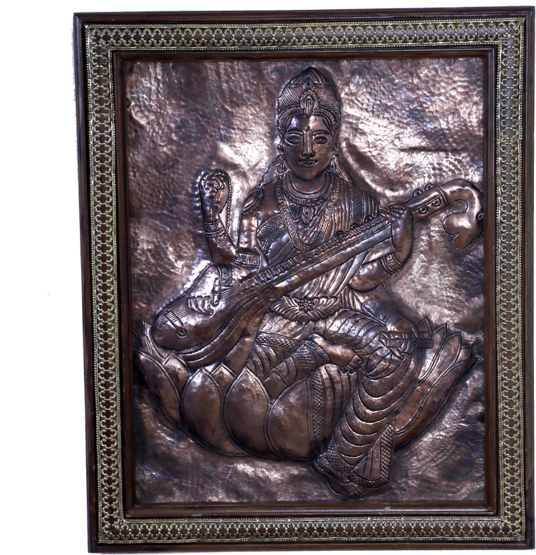 Buy Copper Art Vastu Maa Saraswati With Wooden Frame - Art (912x1368), Png Download