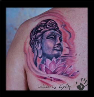 Buddha Lotus Relligious Realistic Color Shoulder - Buddhism (450x340), Png Download