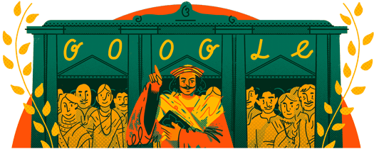 Google Doodle On Raja Roy - Raja Ram Mohan Roy Google Doodle (550x220), Png Download
