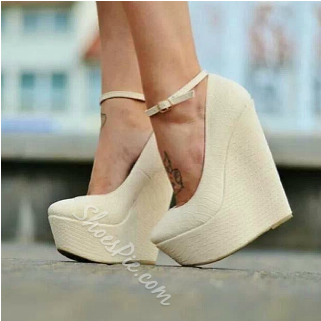 Fashionable Solid Color Wedge Heels - Ericdress Fashionable White Ankle Strap Wedges For (320x395), Png Download