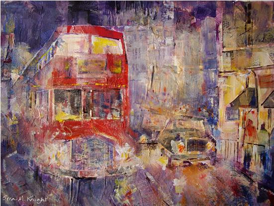 Red Bus In London England At Night - London Bus Art (550x550), Png Download