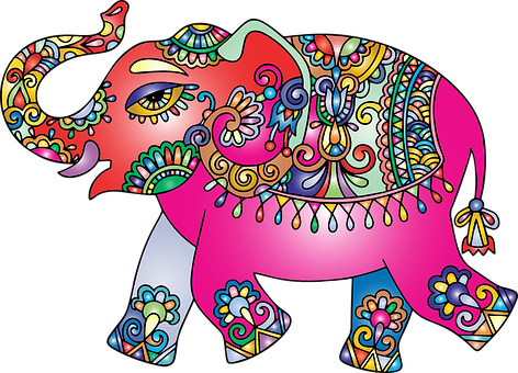 Elephant, Pachyderm, Animal, Decorative - Indian Elephant Color (472x340), Png Download