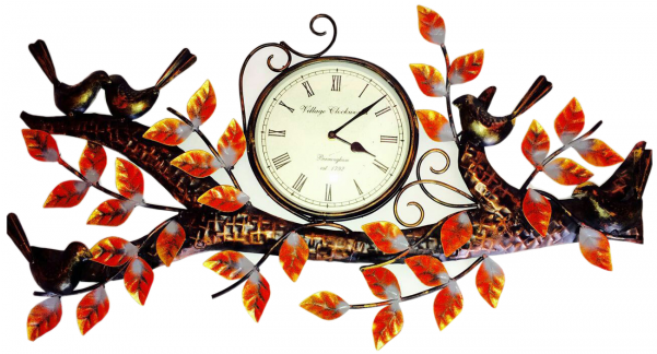 Iron Metallic Enamel Handicraft Wall Clock - Wood Carving (600x600), Png Download