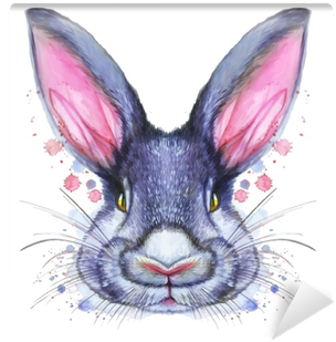 Painted Drawing With Watercolor Portrait Of An Animal - Kanin Tegning (400x400), Png Download