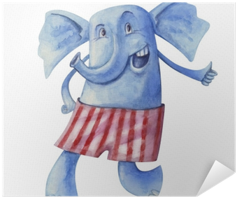 Cheerful Elephant In Striped Boxer Shorts, Watercolor - Trousers (400x400), Png Download
