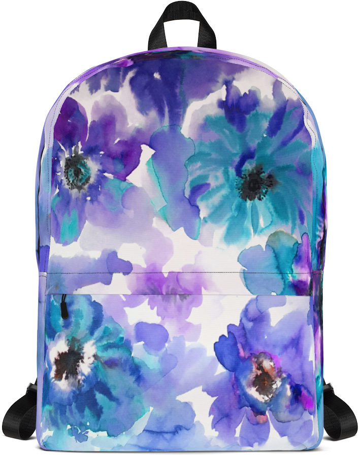 Watercolor Anemones Purple & Blue Backpack - Backpack (1000x1000), Png Download