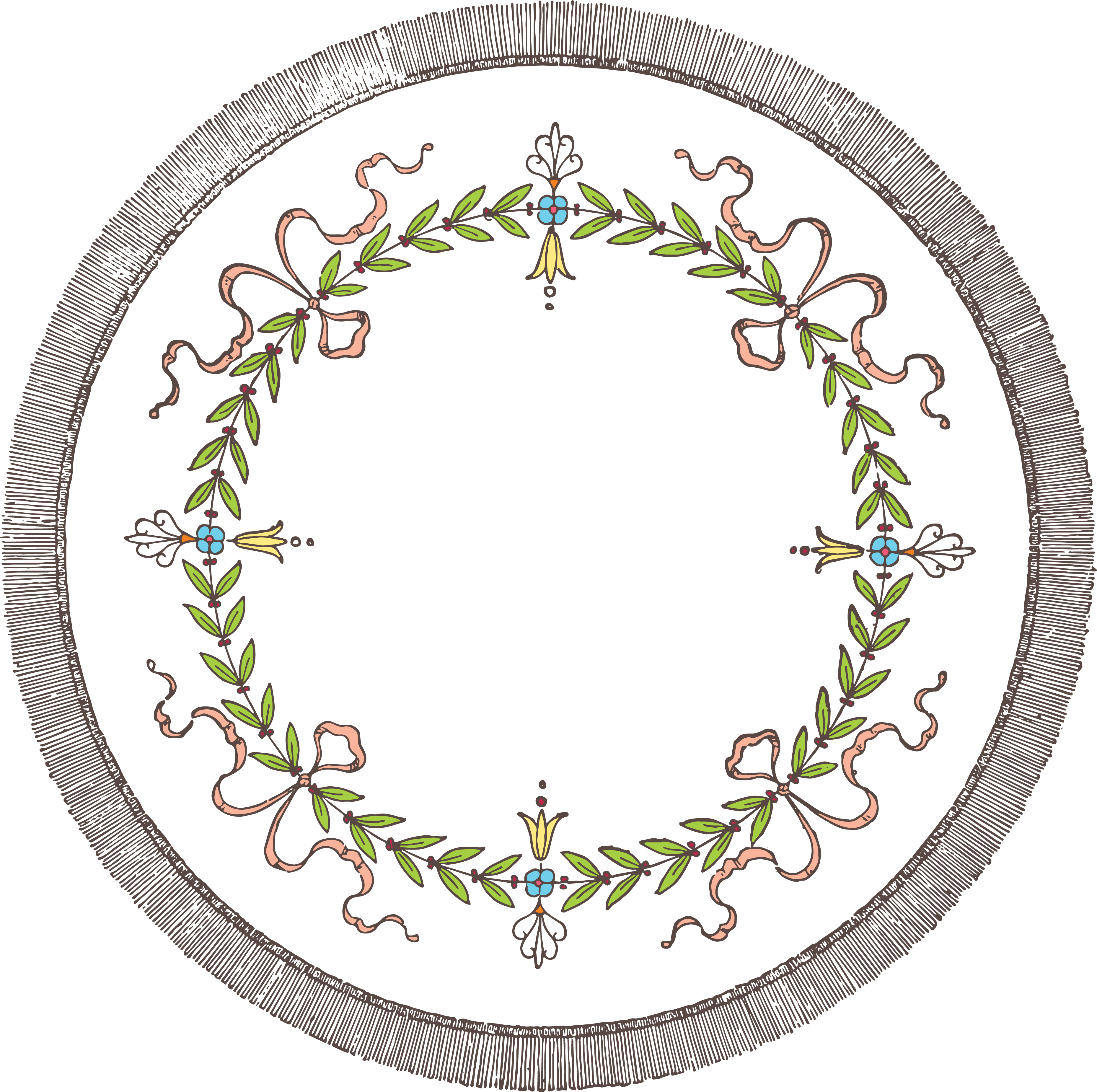 Flowers Vectors Clipart Wreath - Floral Circle Vintage Png (3715x3698), Png Download