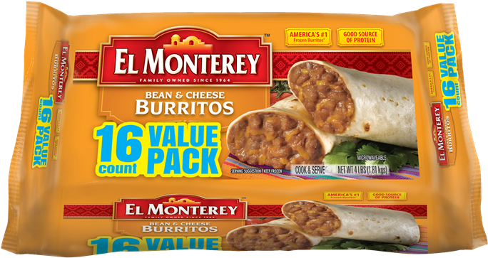 16pk Bean & Cheese Burritos - El Monterey Bean And Cheese Burritos (700x382), Png Download