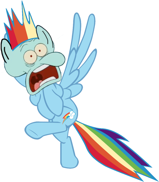 Cult Of Squidward, Oh Dear God, Rainbow Dash, Safe, - Squidward Rainbow Dash (624x720), Png Download
