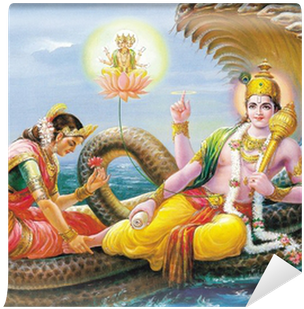 Indian God Bhagwan Vishnu With Laxmi Mata Wall Mural - Goddess Laxmi Massaging Lord Vishnu's Feet (400x400), Png Download