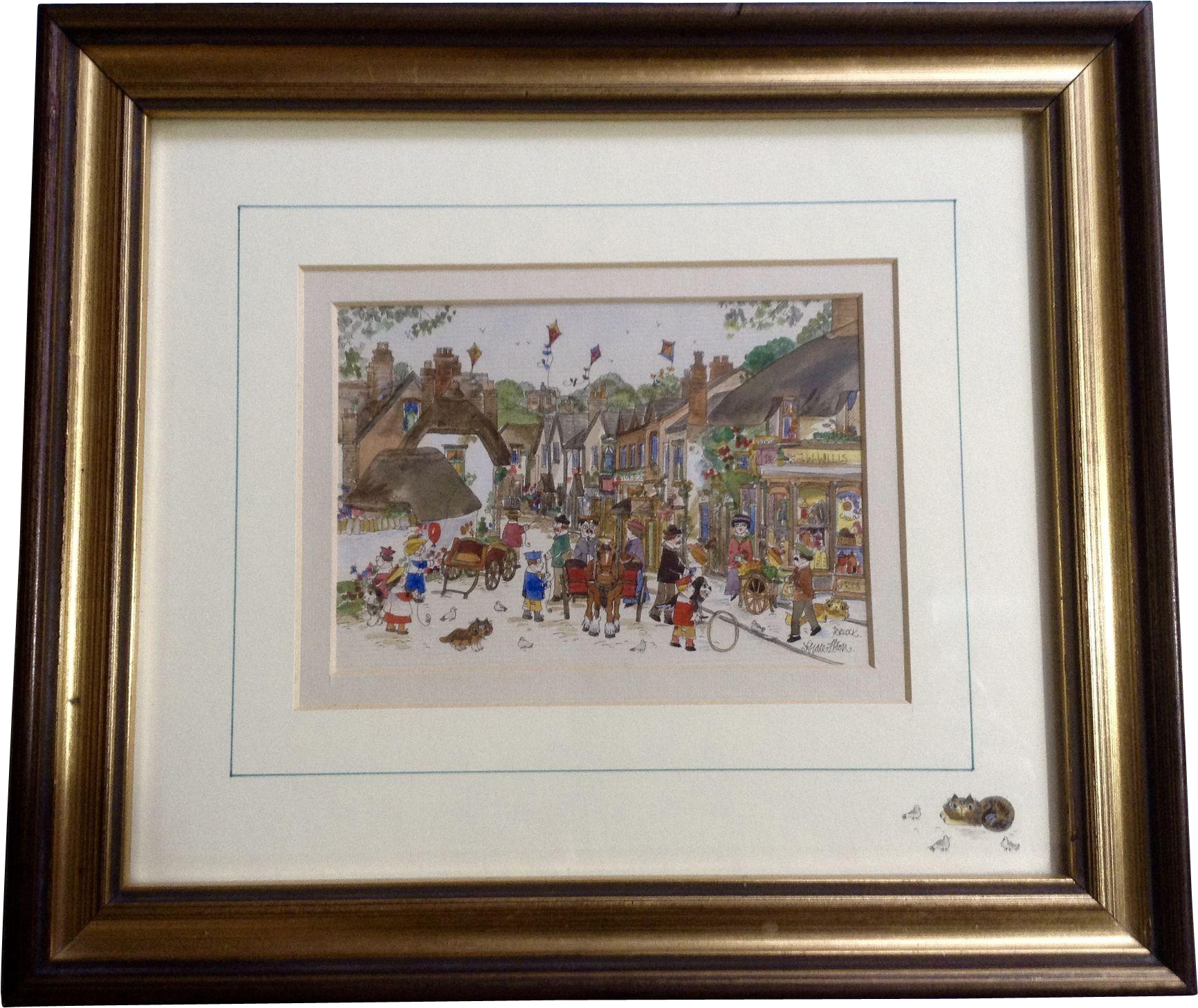 Diane Elson, Folk Art Watercolor Painting Of A Busy - Painting (1731x1731), Png Download