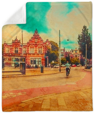 The Cyclist Rides In The Center Of Amsterdam - Painting (400x400), Png Download