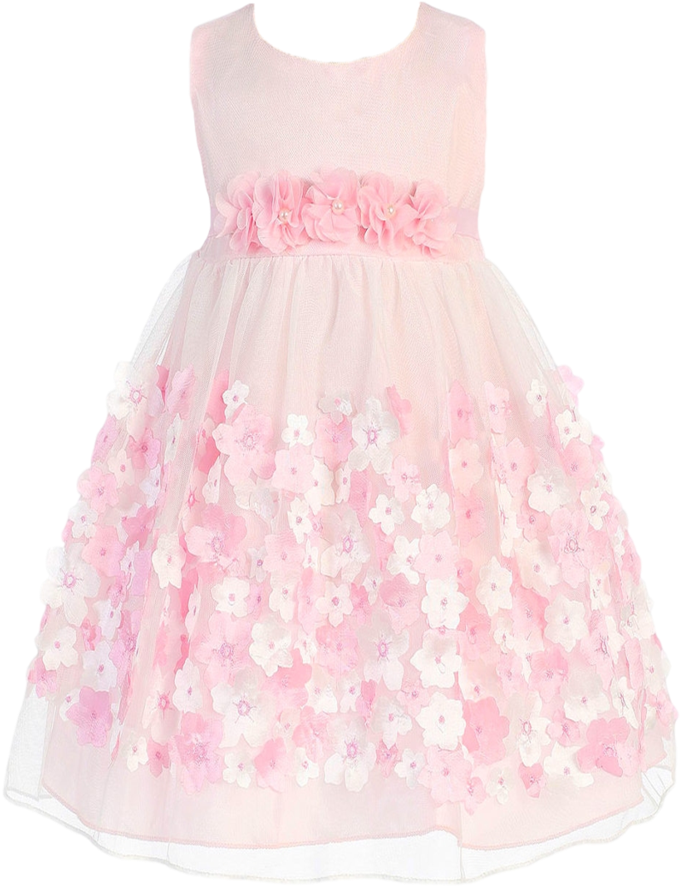 Pink Tulle Baby Girls Dress W 3d Taffeta Flowers - Dress (683x1024), Png Download