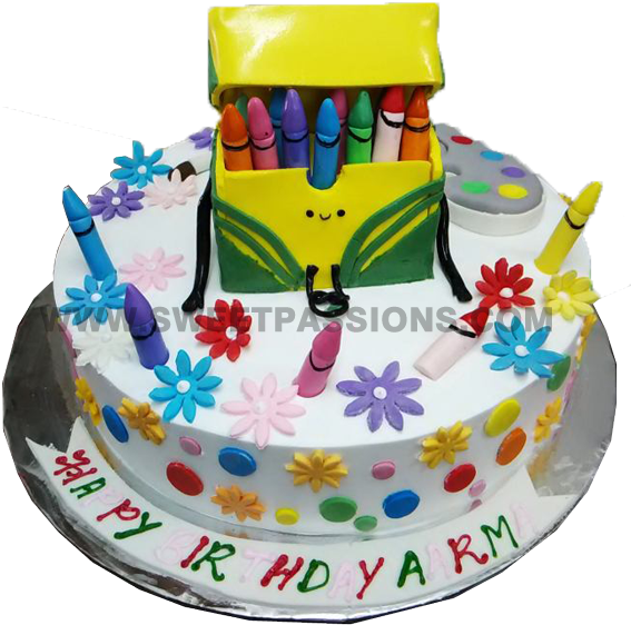 Crayon Set On Cake - Birthday Cake (569x600), Png Download