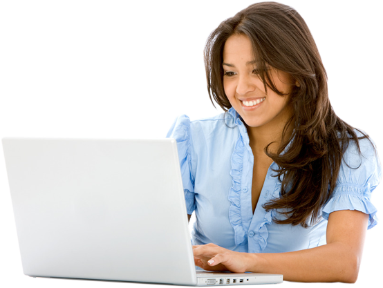 Young-man - Woman Using Laptop Png (554x417), Png Download