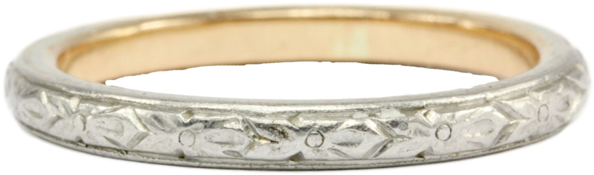 Antique Platinum & 14k Yellow Gold Hand Engraved Floral - Colored Gold (1050x700), Png Download