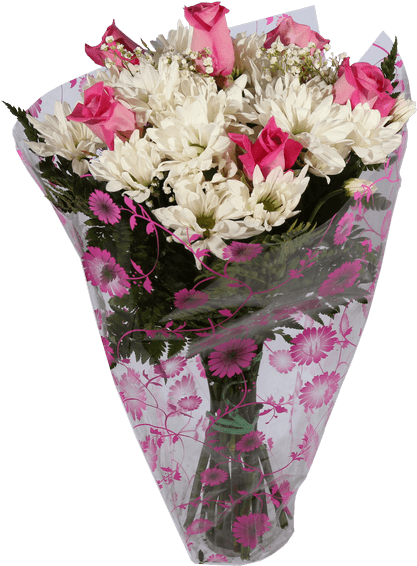 Daisy And Rose Bunch, Pink - Vase (500x611), Png Download