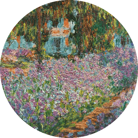 A Painting Of The Flower Garden By Monet - Irises In Monet's Garden (460x460), Png Download