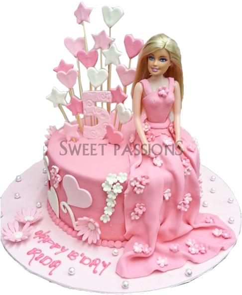 Download Hd Pink Gown Barbie Stars Barbie Birthday Cake Png Transparent Png Image Nicepng Com