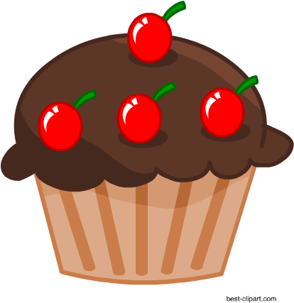 Chocolate Cupcake With Cherries, Free Clip Art - Cupcake With Candle Clipart (450x450), Png Download
