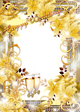 Photo Frame - Happy Wedding - Yellow Wedding Png Photo Frame (319x448), Png Download
