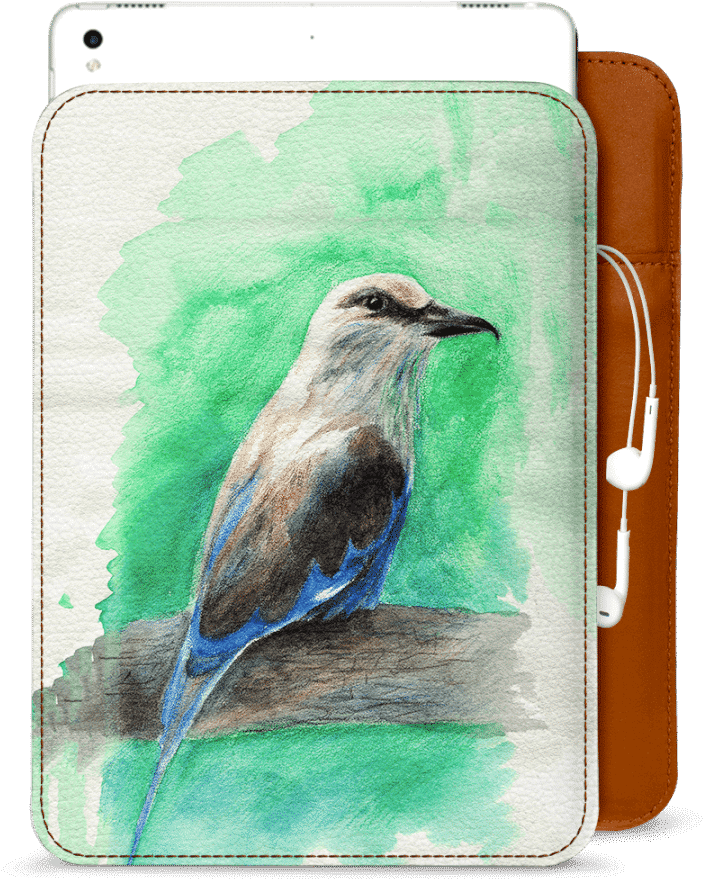 Dailyobjects Bird Watercolor Real Leather Sleeve Case - Jay (900x900), Png Download