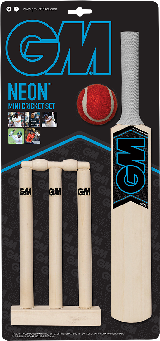 Neon Mini Cricket Set - Gunn & Moore Gm Neon Dxm Le Cricket Bat, Short (649x1200), Png Download