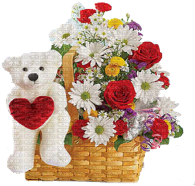 Teddy Bear Flower Basket - Teddy Bears With Flowers (400x400), Png Download