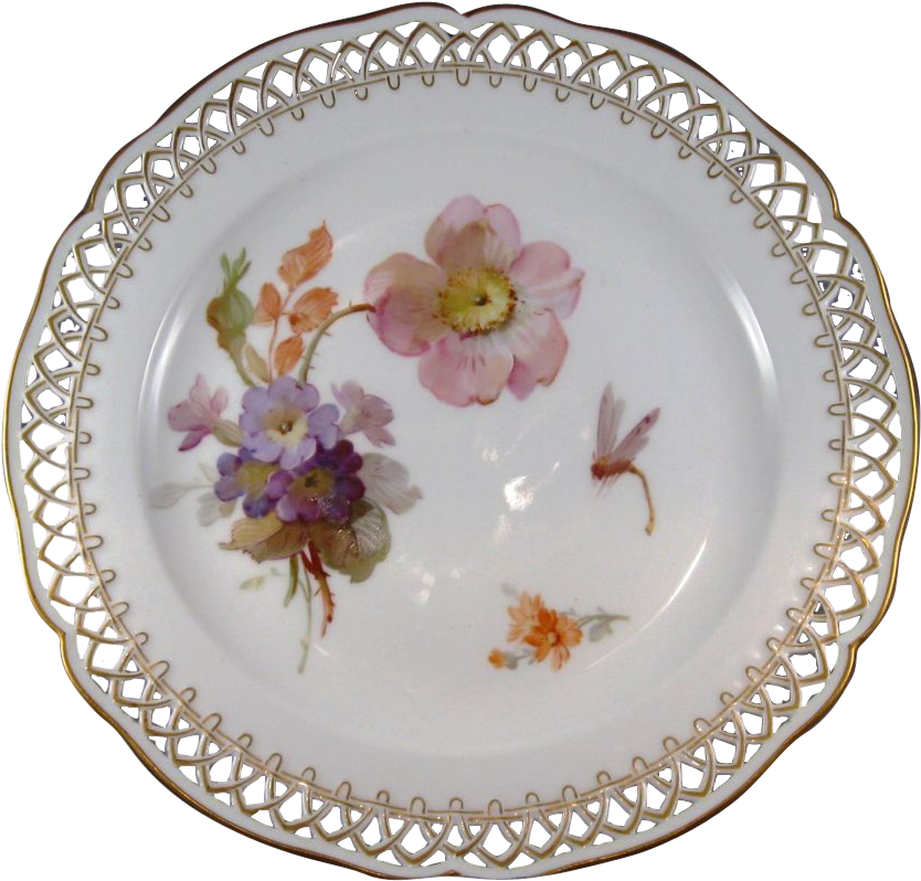Kpm Hand Painted Porcelain Plate With Flowers And Dragonfly, - China Painting (833x833), Png Download