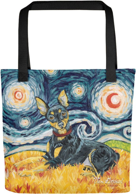 Miniature Pinscher Starry Night Tote - Van Growl - Westie On A Starry Night (900x900), Png Download