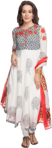 Women Round Neck Long Churidar Suit - Woman (340x510), Png Download