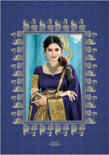 Blue Silk Saree With Dulha Dulhan Print With Zari On - Sari (500x500), Png Download