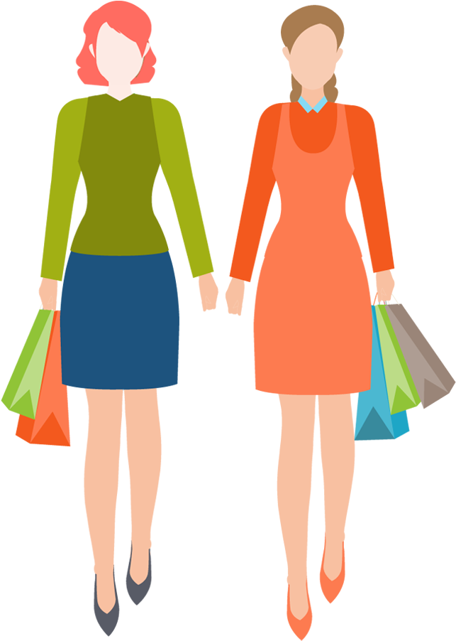 Two Young Woman Shopping Together - Two Woman Shopping Clipart (650x910), Png Download