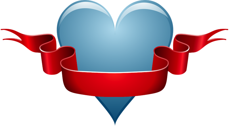 Blue Heart With Ribbon - Ribbon Clip Art (800x438), Png Download