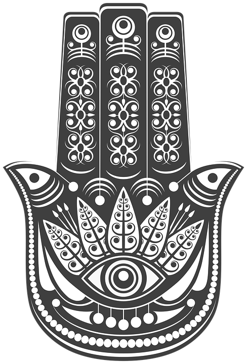 The Protective Boho Hamsa Hand - Evil Eye Black And White (488x720), Png Download