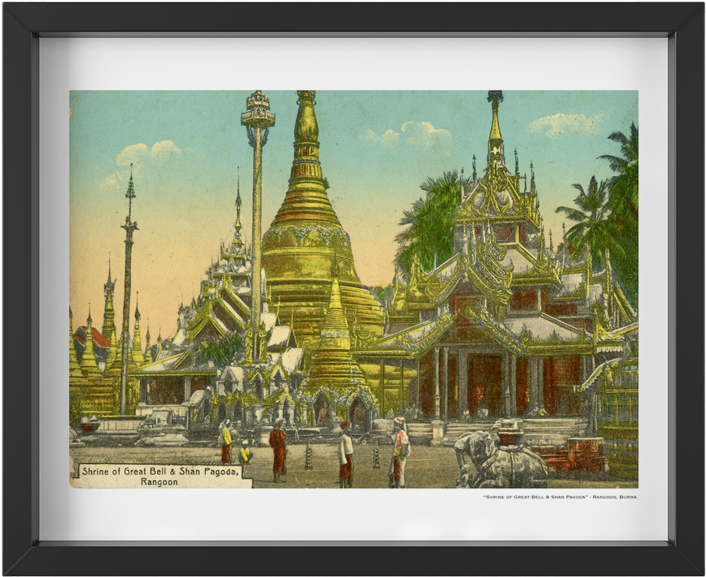 Vintage "shrine Of The Great Bell Temple" - Myanmar (759x630), Png Download
