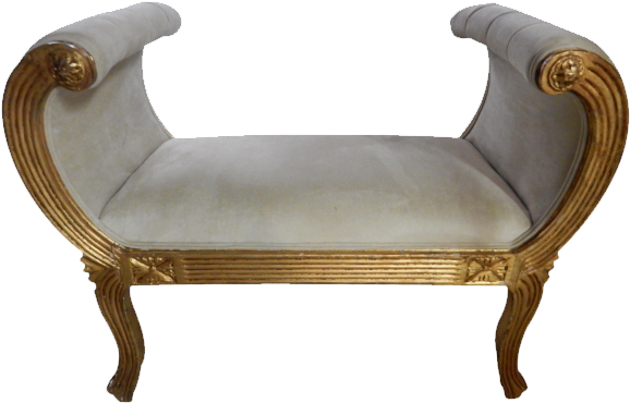 Antique Gilt Carved King's Side Bench - Antique (639x489), Png Download