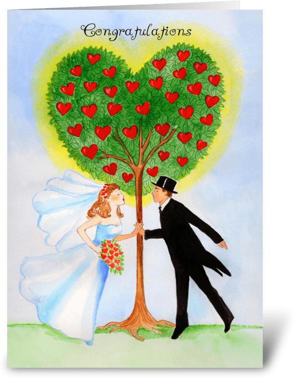 Wedding Congratulations Tree With Hearts Greeting Card - Wedding (700x792), Png Download