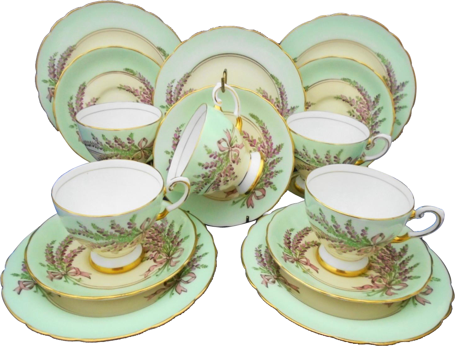 15 Pc Tuscan Pink Ribbon Green Tea Cup And Saucer Trio - Saucer (1456x1456), Png Download