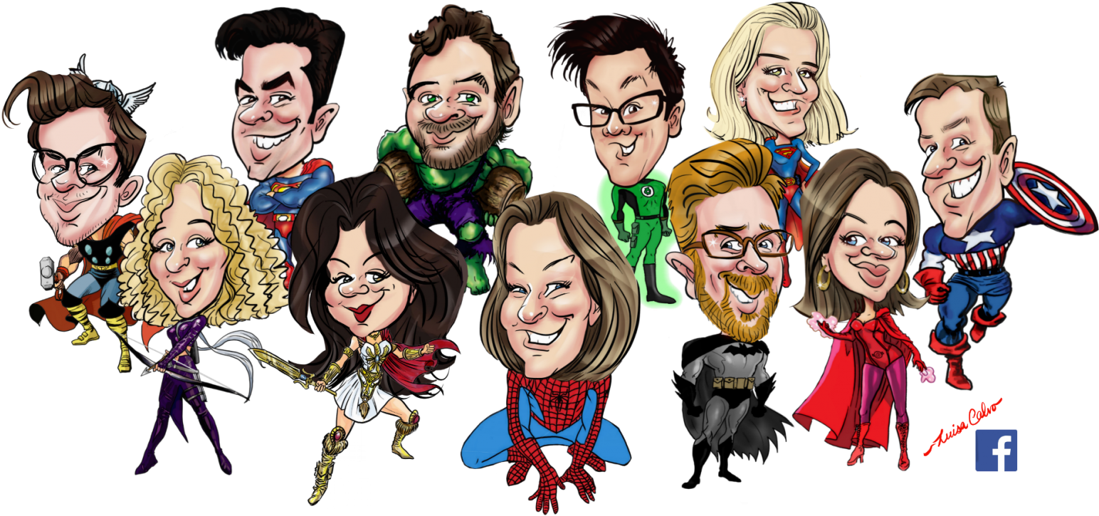 Group Caricature By Luisa Calvo For Facebook - Cartoon (2048x724), Png Download