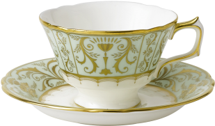 Harlequin Darley Abbey Green - Royal Crown Derby Teacup And Saucer (475x350), Png Download