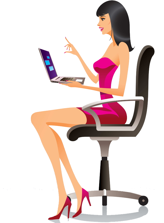 Laptop Royalty - Office Girl Cartoon (694x994), Png Download