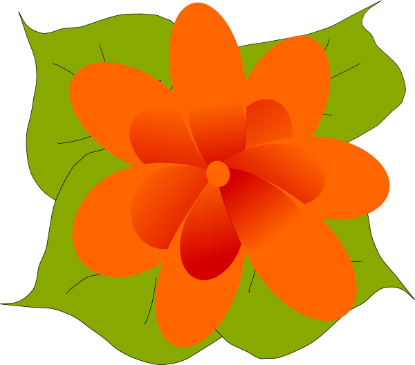 Orange Flower With Leaves Clip Art At Clker - Flower And Leaves Clipart (600x528), Png Download