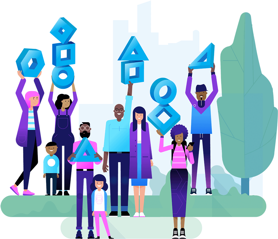 A Group Of People Holding Up Indiefin Product Icons - Life Insurance (1000x902), Png Download