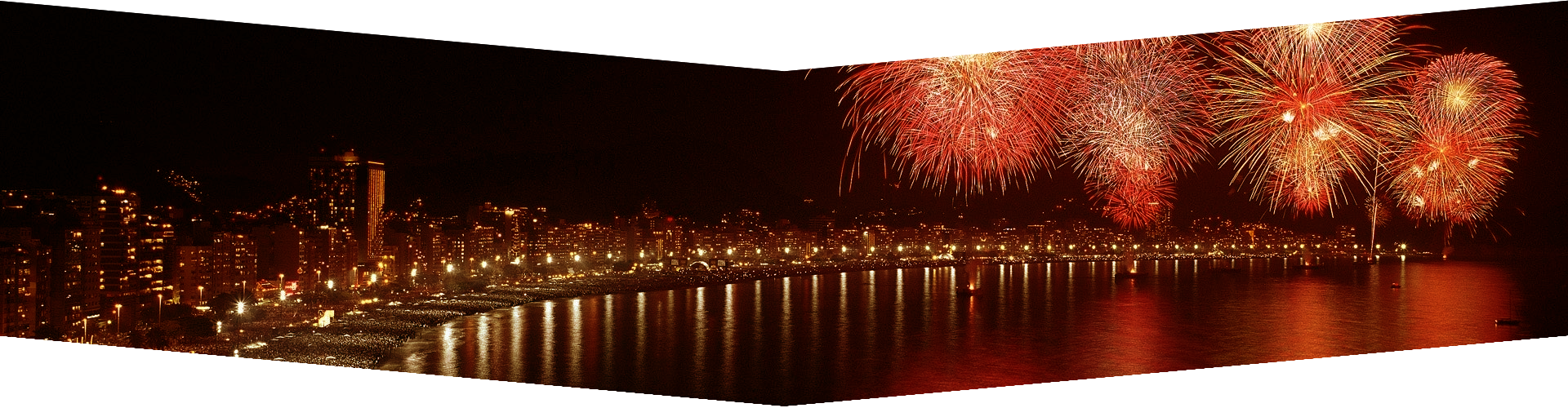 Contribute To Your Happiness Through All These Decades - Bay Crowd Sea Fireworks Night Holiday 32x24 Print Poster (1920x500), Png Download