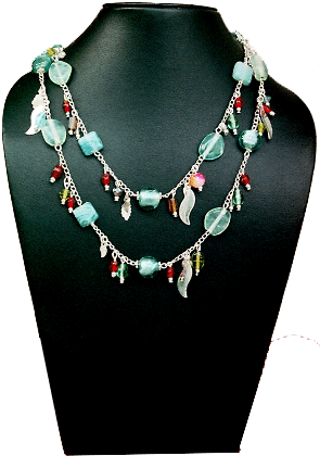 Glass Beads Charms Necklace - Chain (299x448), Png Download