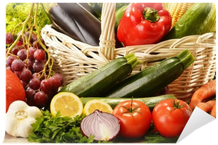 Fruits And Vegetables In Wicker Basket Wall Mural • - Vegetable (400x400), Png Download