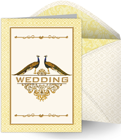 Brownish And Peacock Wedding Invitation - Wedding Invitation (403x448), Png Download