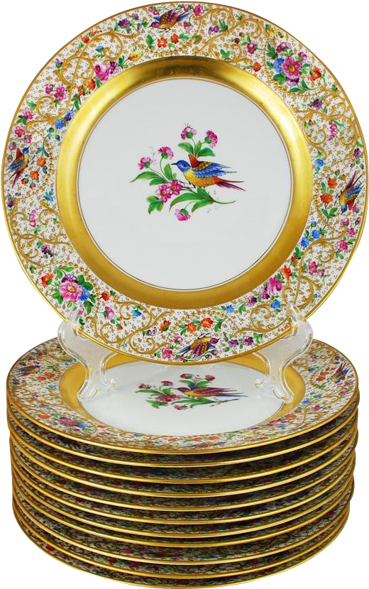 Dresden Ambrosius Lamm 12 Dinner Plates Set Birds Ornithological - Plate (829x829), Png Download