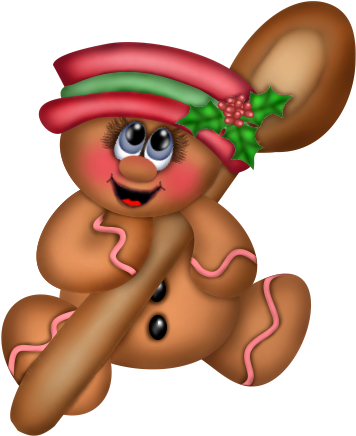 Cute Christmas Gingerbread Ornament With Spoon Png - Cute Gingerbread Christmas (396x448), Png Download